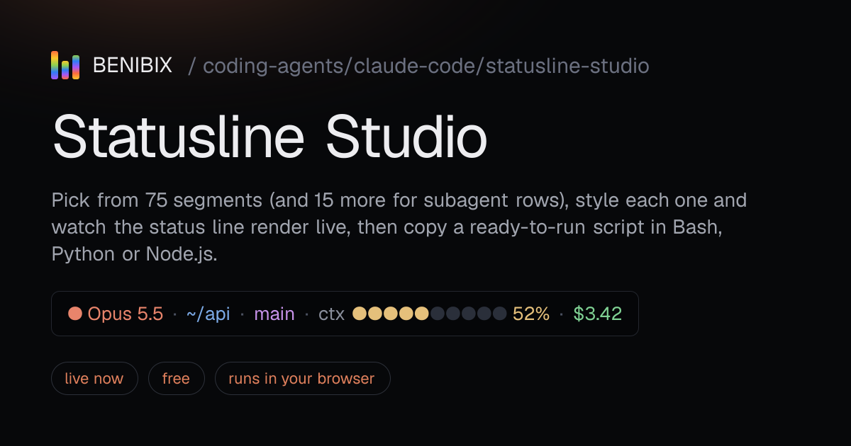 My side project: Statusline Studio, a visual builder for the line under the Claude Code prompt