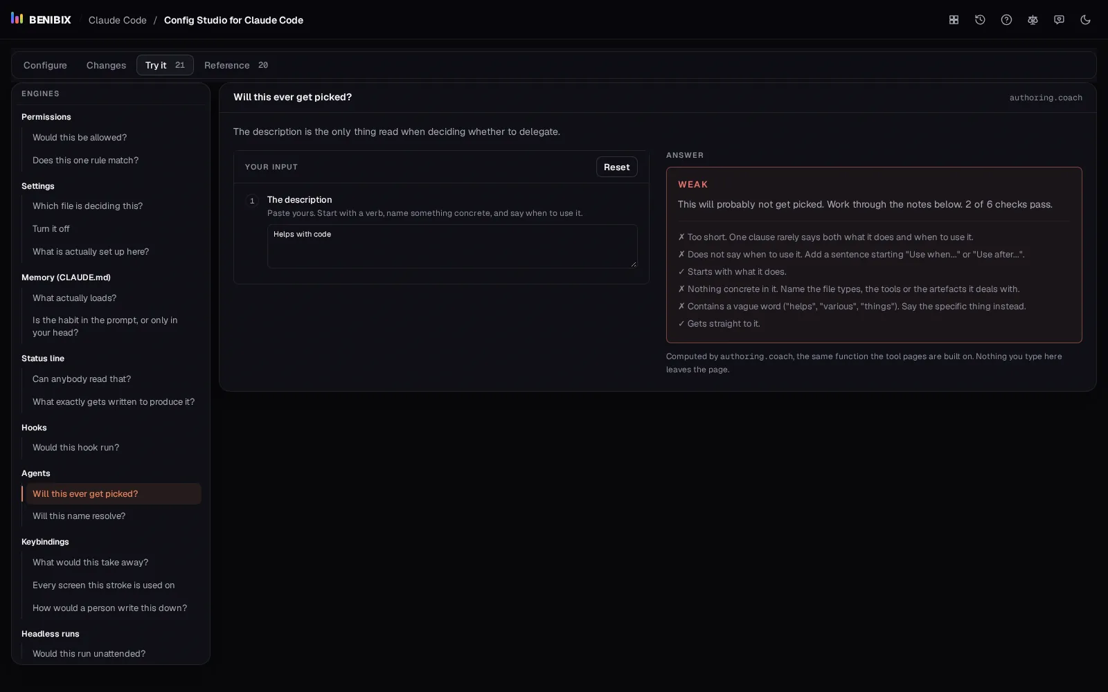Try it with Will this ever get picked? judging a description