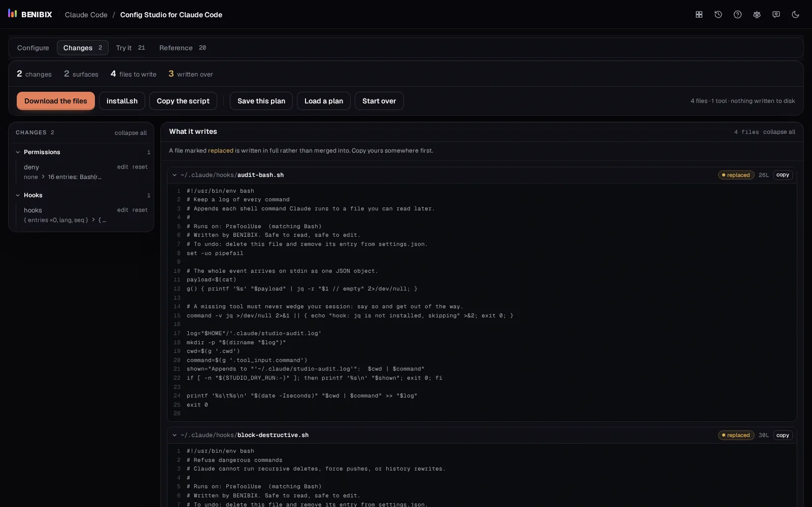 The Changes view with the changes on the left and every file on the right