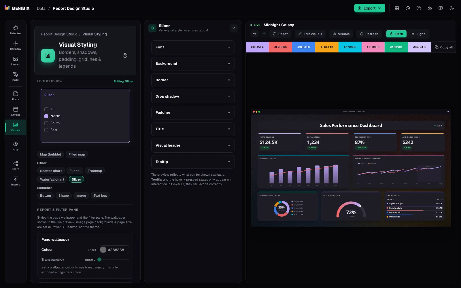 The Visuals section in Advanced mode with the Slicer's settings open next to its live preview