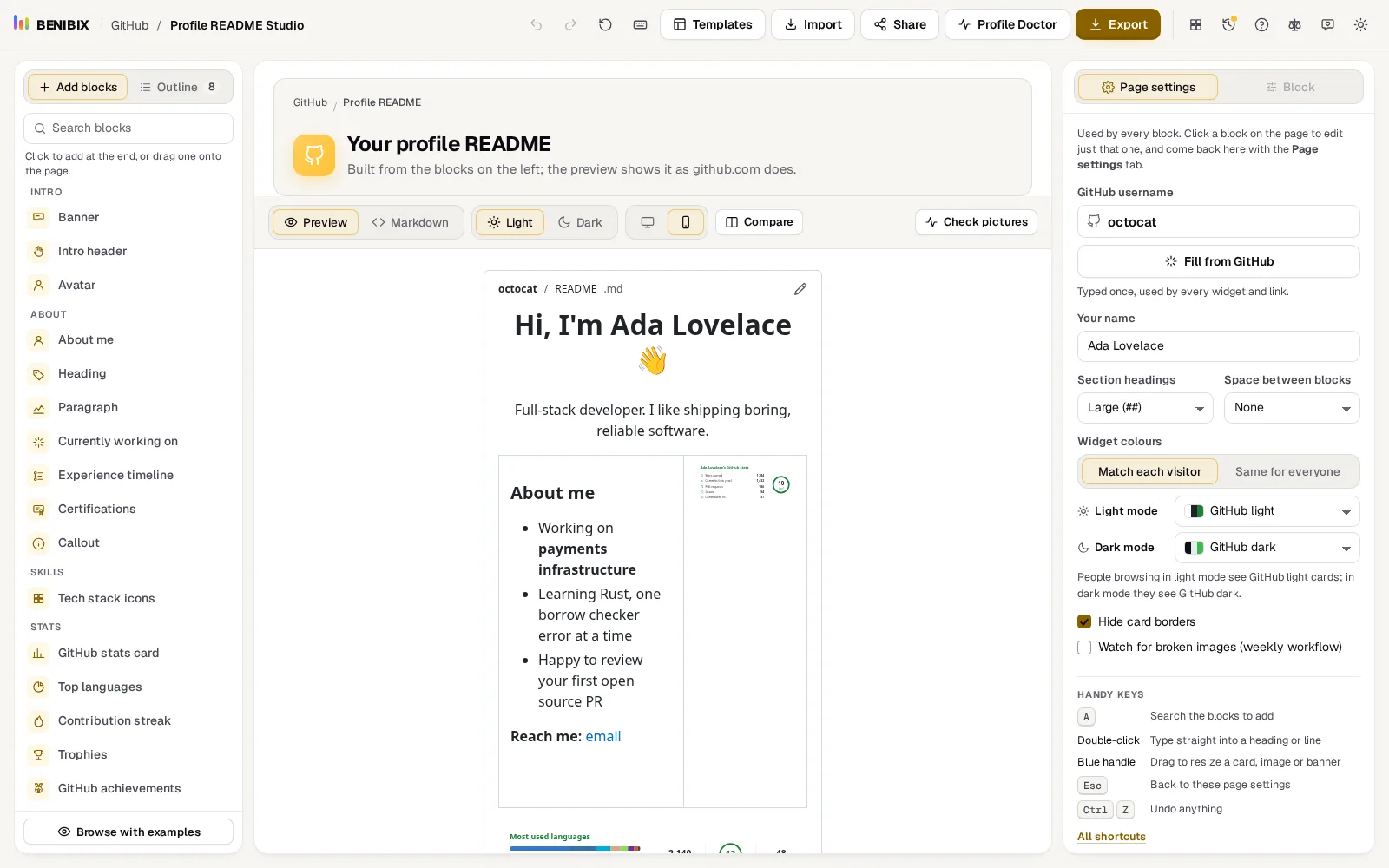 The README in the preview at phone width