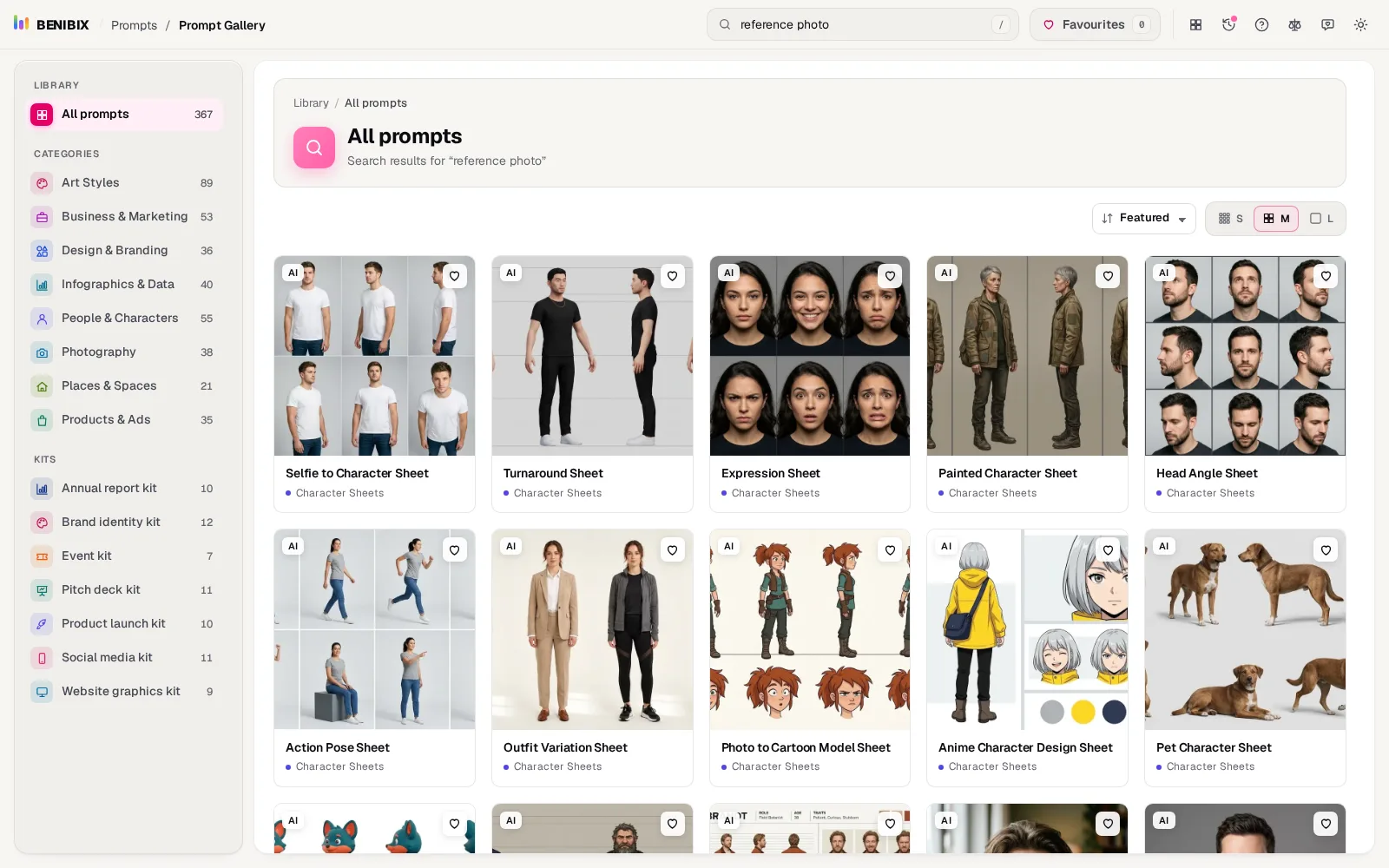 A search for reference photo, starting with the character sheets of People & Characters